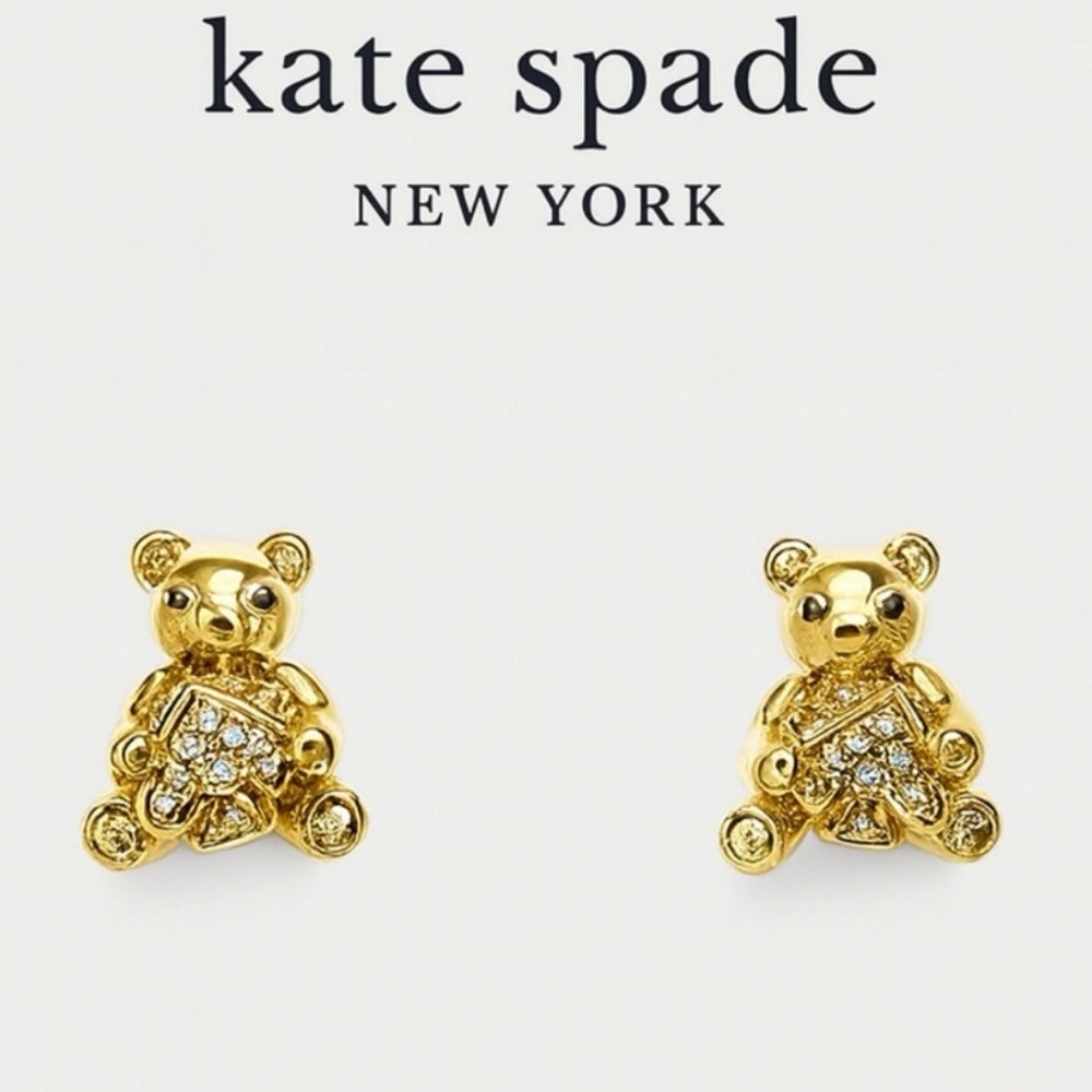 New Kate Spade Oh What Fun Spade Teddy Bear Studs - Picture 14 of 14